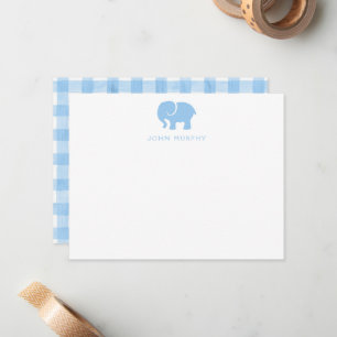 Correspondance Carte de note bébé, éléphant gingham bleu clair pl
