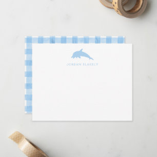 Correspondance Carte de note bébé, gingham dauphin bleu clair pla
