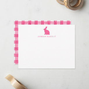 Correspondance Carte de note bébé, gingham lapin rose plat