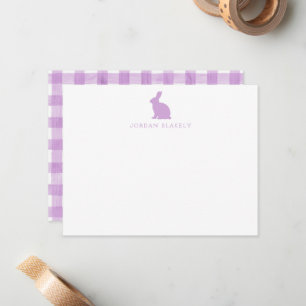 Correspondance Carte de note bébé, motif gingham lapin violet pla