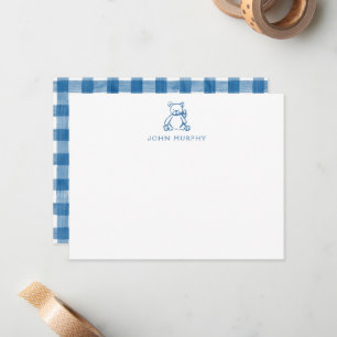 Correspondance Carte de note bébé, ours en peluche bleu à carreau