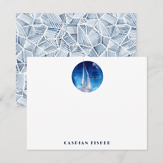 Correspondance Carte de note d'aquarelle de yacht (Devant / Derrière)