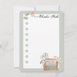 Correspondance Carte de note de la machine à écrire et des fleurs