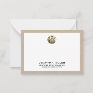 Correspondance Carte de note découpée en lin beige avec logo or