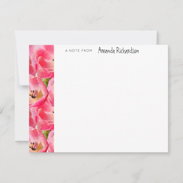 Correspondance Carte de note en blanc Tulipes en Aquarelle rose (Devant)