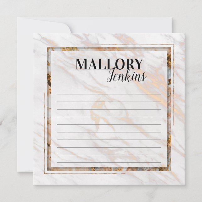 Correspondance Carte de note Iridescente en marbre rose (Devant)