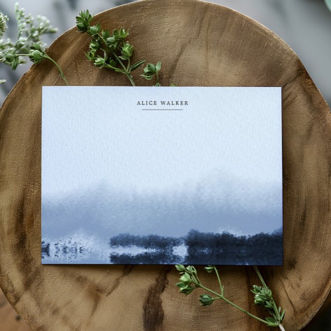 Correspondance Carte de note Monogramme de paysage bleu aquarelle (Créateur téléchargé)