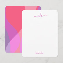 Carte de note Monogramme rose et violet Waves