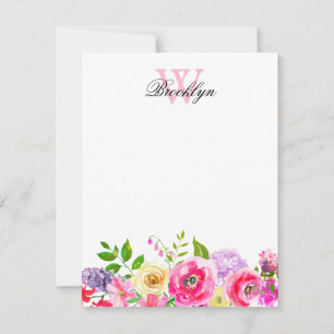 Correspondance Carte de note Monogramme rose vif violet rose