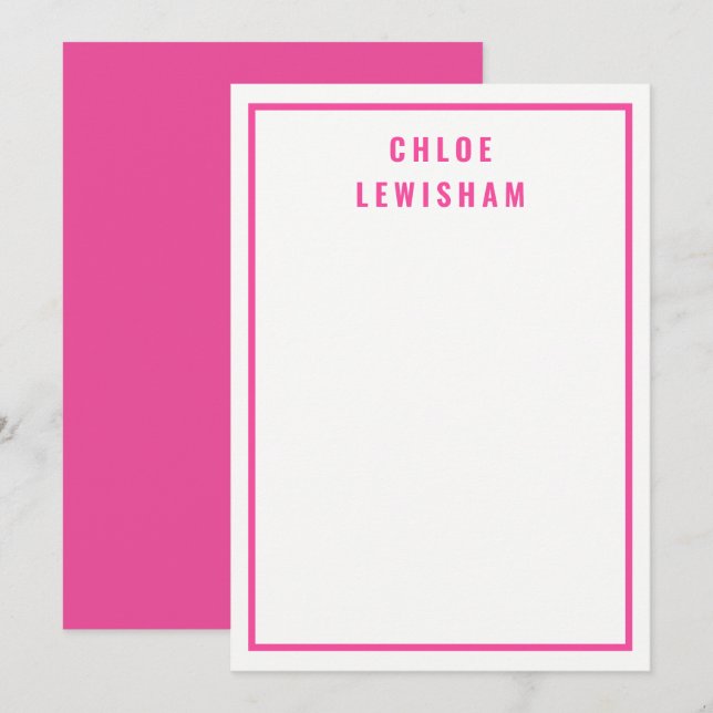 Correspondance Carte de note personnalisée avec bordure rose gras (Devant / Derrière)