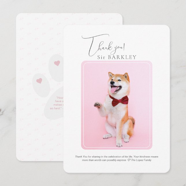 Correspondance Carte de note Remerciements Pet Memorial (Devant / Derrière)