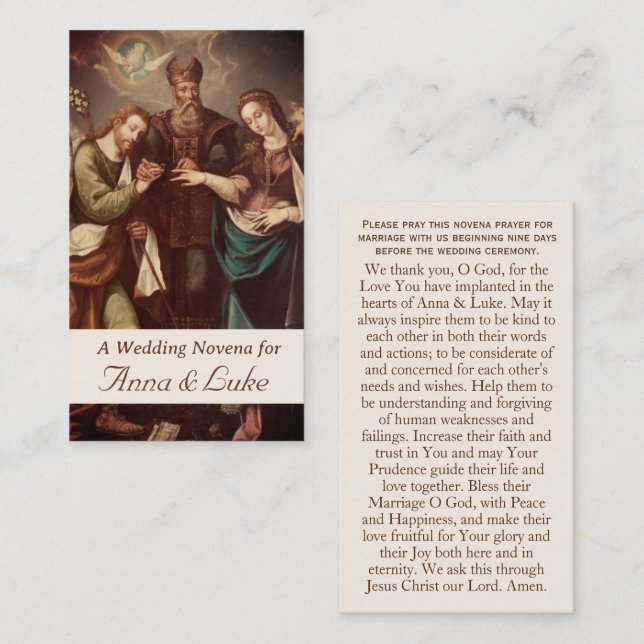 Correspondance Carte de prière de mariage personnalisée catholiqu (Devant / Derrière)