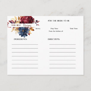 Correspondance Carte de recette florale bordeaux et marine