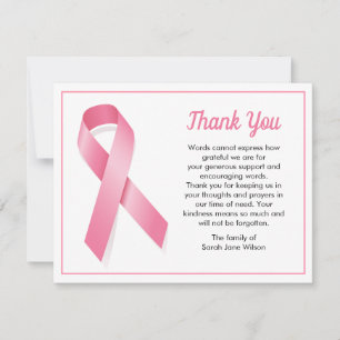 Correspondance Carte de remerciement de deuil rose Cancer du sein