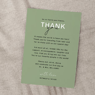Correspondance Carte de remerciement de mariage minimaliste vert