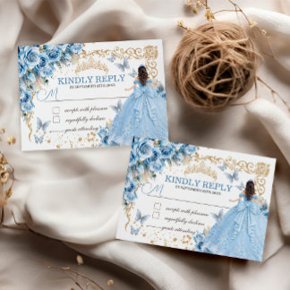 Correspondance Carte de réponse Baby Blue Gold Princess Quinceañe