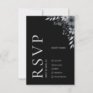 Correspondance Carte de réponse de mariage florale noire élégante