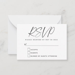 Correspondance Carte de réponse RSVP à script noir et blanc simpl