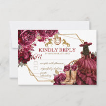 Carte de réponse RSVP pour Quinceañera Cheval Char