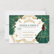 Carte de réponse RSVP Royale Émeraude Verte et Or 