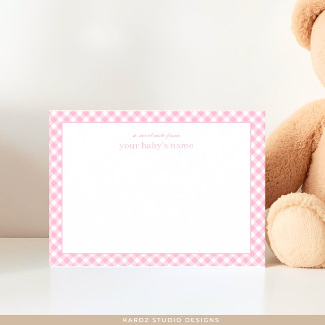 Correspondance Carte de vœux moderne pour la nurserie de bébé en  (Baby note card shown in 3.5 x 2.5 inches. Add baby girl name and choose paper and corner style.)