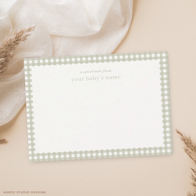 Correspondance Carte de vœux pour la nurserie de bébé en vichy ve (The card is shown in 3.5 x 2.5 inches and corner style.)