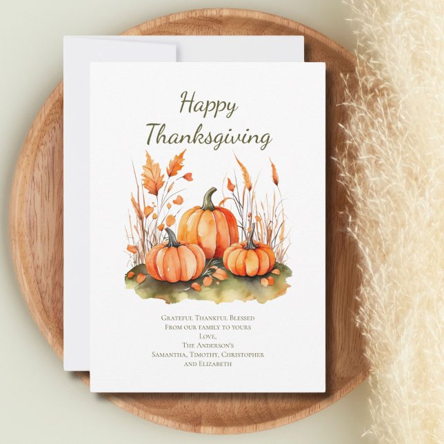 Correspondance Carte personnalisée de jour d'Action de grâce d'au (Thanksgiving cards with pumpkins and botanicals Happy Thanksgiving)