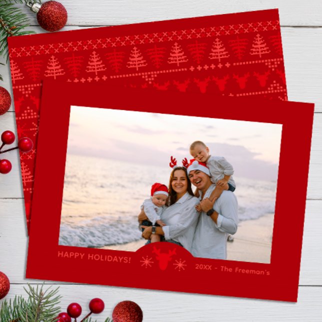 Correspondance Carte photo de Noël Red Nordic (Minimal Nordic Family Photo Holiday Card)