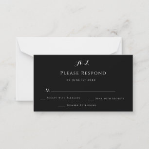 Correspondance Carte RSVP de mariage Monogramme noir et blanc