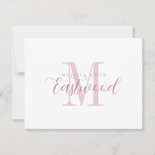 Correspondance Élégant nom de script Monogramme rose Carte de not