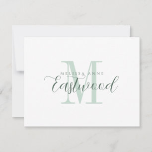 Correspondance Élégant nom de script Monogramme vert carte à note