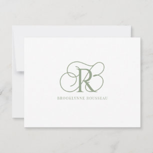 Correspondance Élégante carte de note plat Monogramme vert Sage