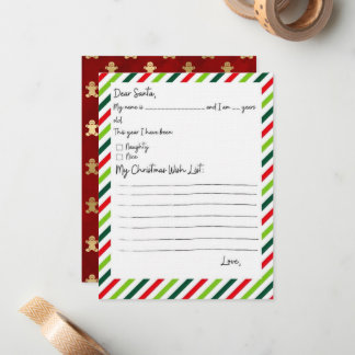 Correspondance Liste de souhaits enfant vers la carte de note Pèr
