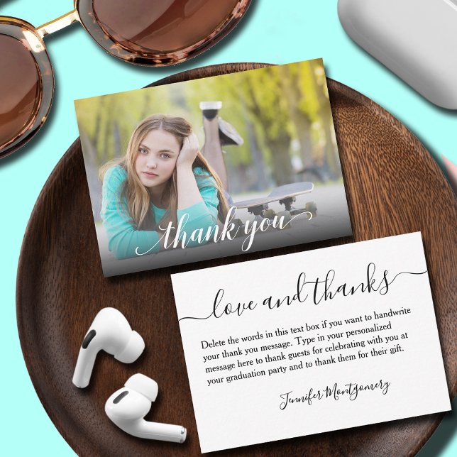 Correspondance Merci de graduation photo Petite carte de note (Photo graduation thank you small flat note cards)