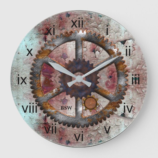 Corroded Blue and Rust Steampunk Wall Clock (Front)