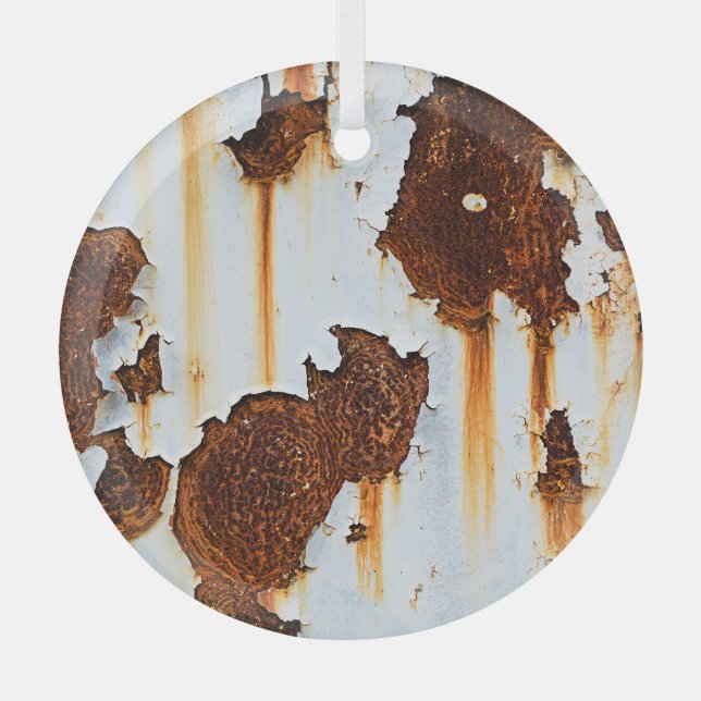 Corroded White Rust Streaks Glass Ornament (Front)