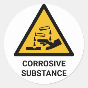 Corrosive Substance Warning, Caustic Chemical Classic Round Sticker