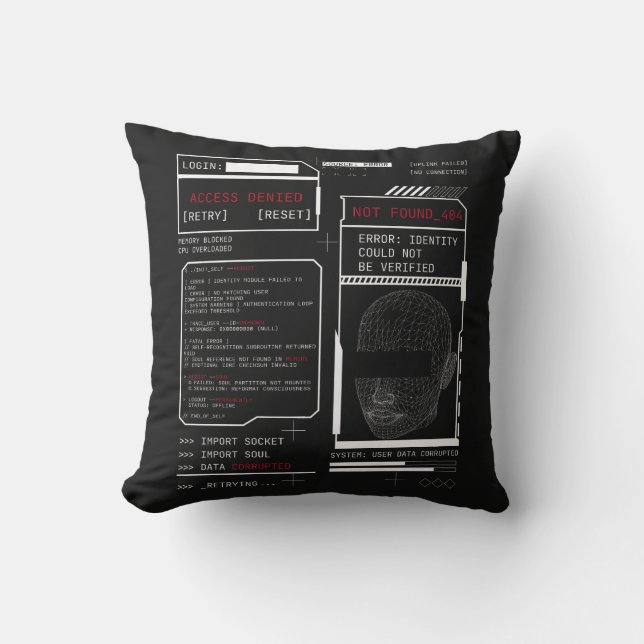 Corrupted - Techno-Brutalist Streetwear Design Throw Pillow (Front)
