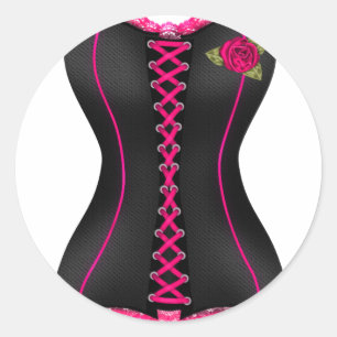 Corset Black Pink rose Classic Round Sticker