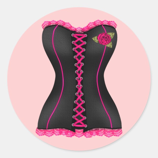 Corset Black Pink rose Club Sticker (Front)