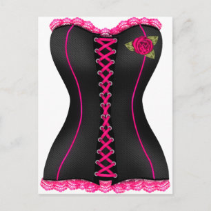 Corset Black Pink rose Postcard