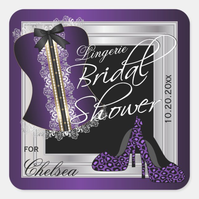 Corset Bridal Shower - Lingerie | Purple Square Sticker (Front)