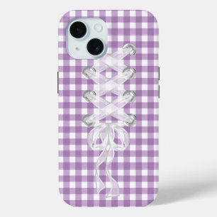Corset Ribbon Lacing On Gingham iPhone 15 Case