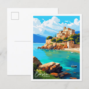 Corsica France vintage travel illustration Postcard