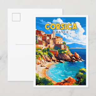 Corsica France vintage travel illustration Postcard