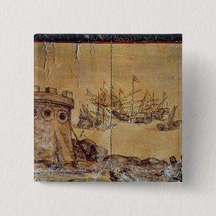 Cortes sails for Mexico, 1518 2 Inch Square Button
