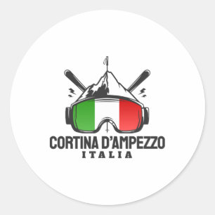 Cortina D'ampezzo Italy Retro Ski Resort Skiing  Classic Round Sticker