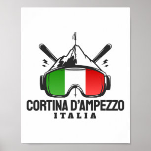 Cortina D'ampezzo Italy Retro Ski Resort Skiing Poster