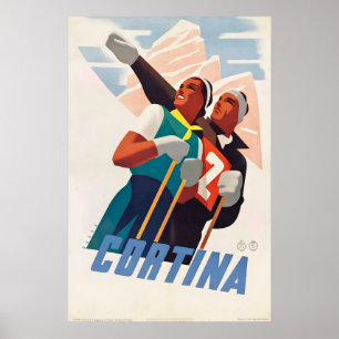 Cortina d'Ampezzo Italy Skiing Mountains Vintage Poster