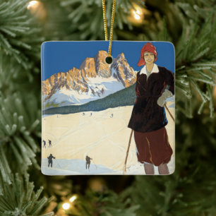 Cortina d'Ampezzo, Italy, Vintage Travel Ski Alps Ceramic Ornament
